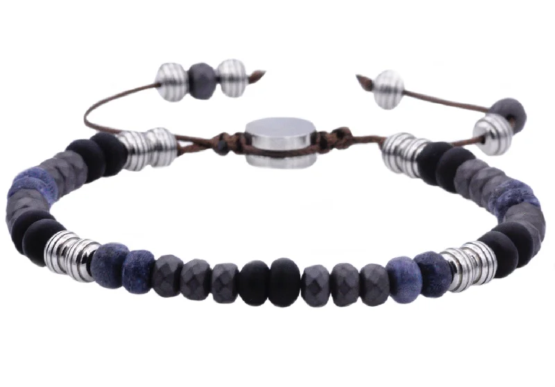 Women’s stackable bracelets-Mens Genuine Hematite Stainless Steel Beaded Bracelet