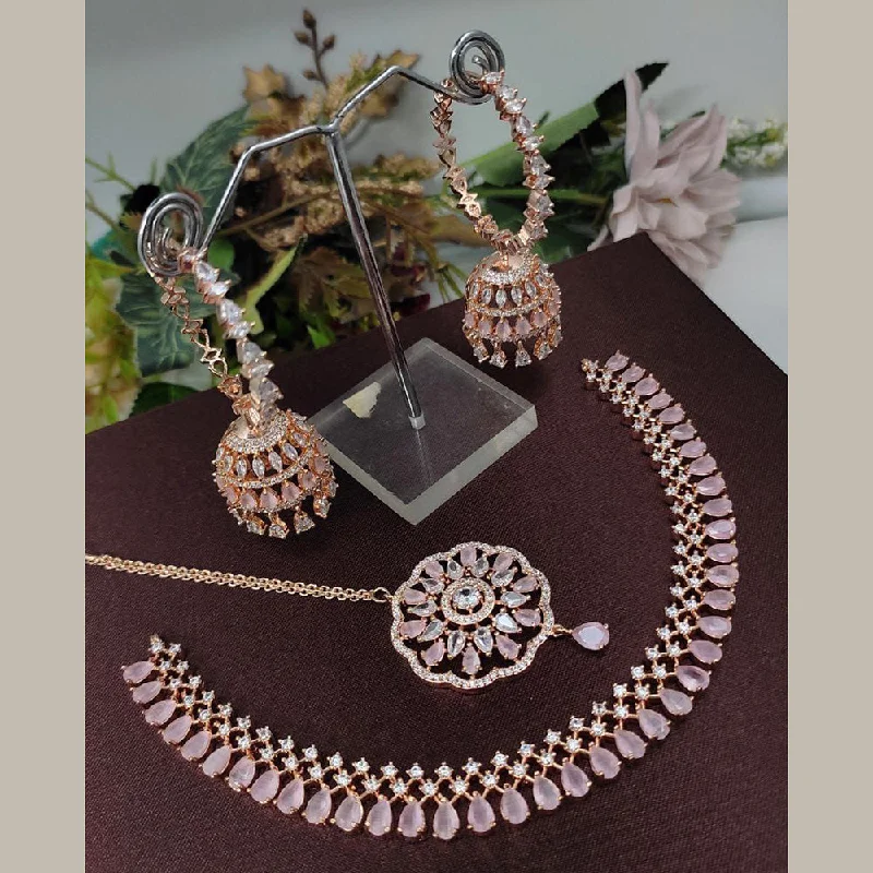 Women’s chain link necklace-Aamrapali Rose Gold Plated American Diamond Necklace Set