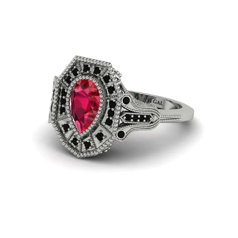 Women’s diamond wedding ring-Ruby Pear Cut Art Deco Engagement Ring - Rosalind No. 42