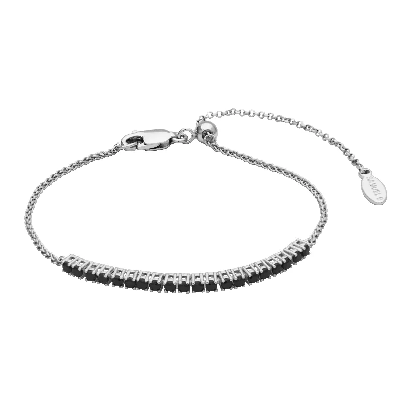 Women’s chic statement bracelet-Sterling Silver Black Spinel Bolo Bracelet by Samuel B.