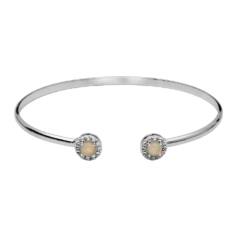 Women’s bangle set-Sterling Silver Ethiopian Opal & White Topaz Halo Cuff Bracelet by Samuel B.