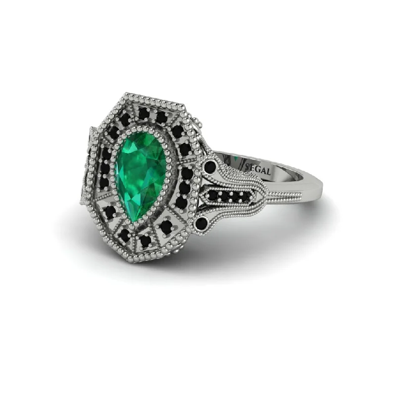 Women’s diamond engagement ring set-Emerald Pear Cut Art Deco Engagement Ring - Rosalind No. 36