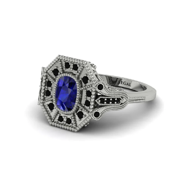 Women’s antique gold engagement ring-Sapphire Cushion Cut Art Deco Engagement Ring - Alicia No. 45