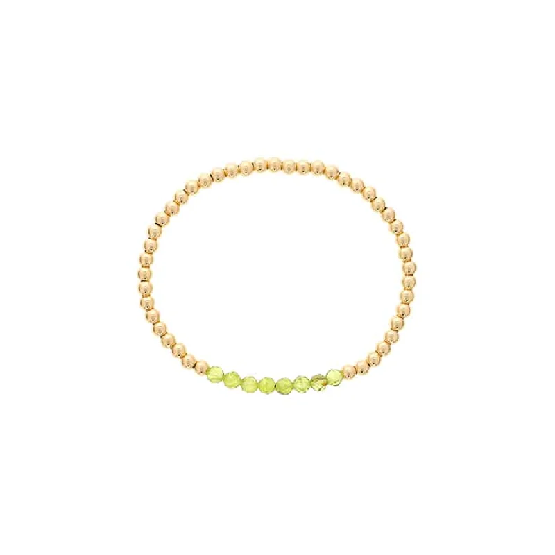 Women’s chunky cuff bracelet-Gold Filled Peridot Bead Stretch Bracelet by Dee Berkley