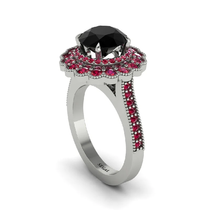 Women’s eternity band engagement ring-Ruby Double Halo Cathedral Engagement Ring - Deirdre No. 54