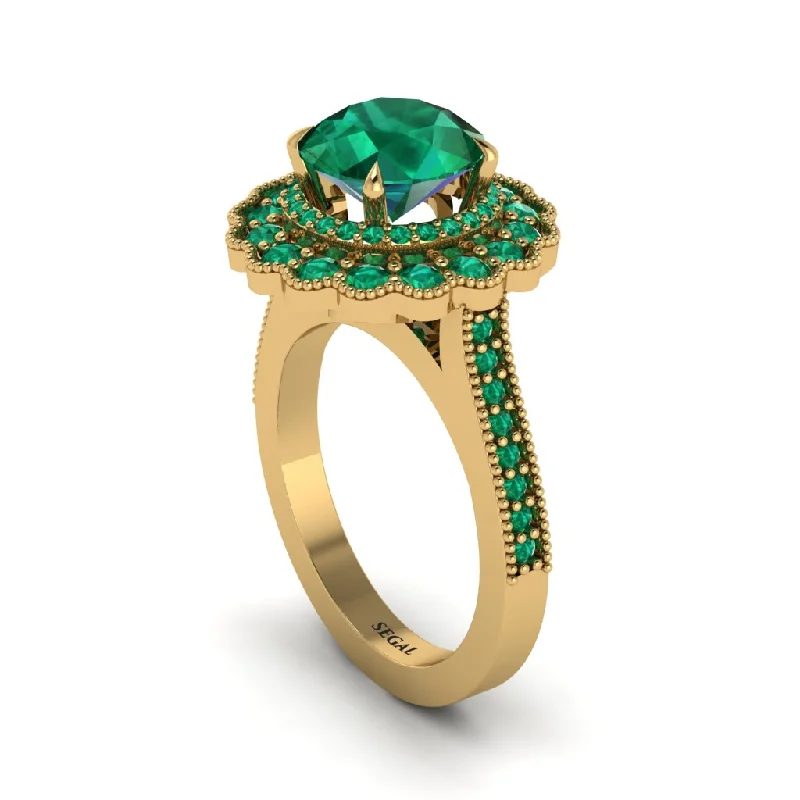 Women’s contemporary engagement ring-Emerald Double Halo Cathedral Engagement Ring - Deirdre No. 19