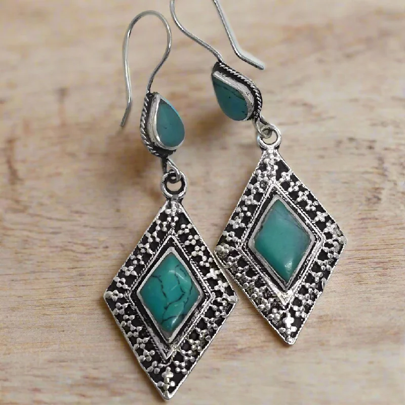 Women’s statement earrings-Diamond Tribal Earrings with Teardrop