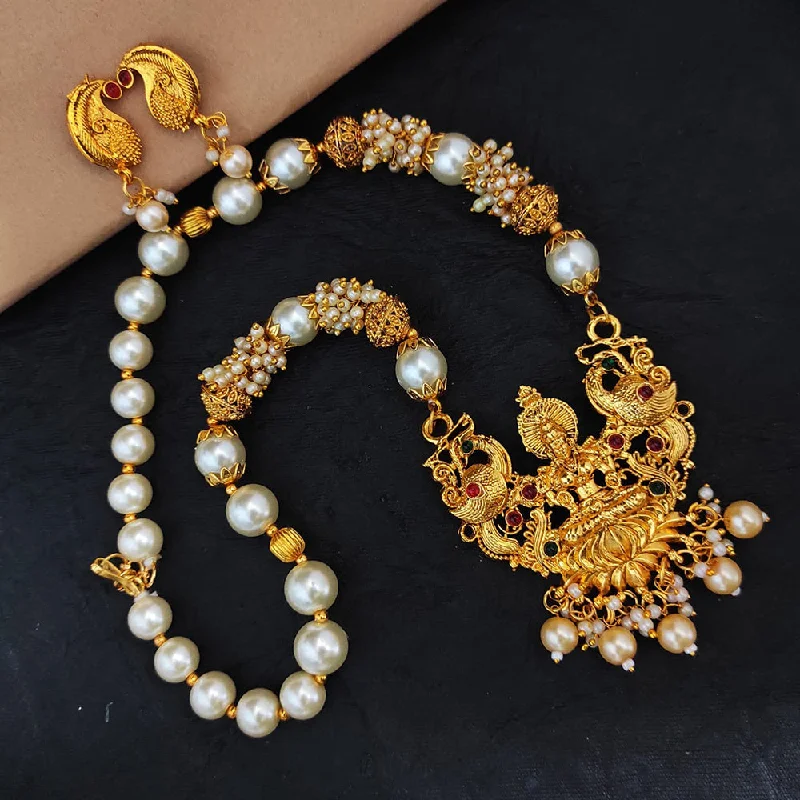 Women’s gemstone pendant necklace-Heera Jewellers Gold Plated Pota Stone Temple Necklace Set