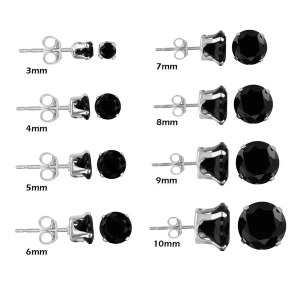 Women’s signature earrings-Silver 925 Black Round CZ Stud Earrings