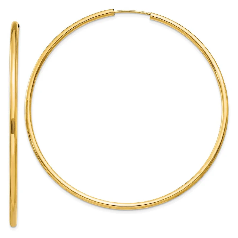 Women’s square earrings-2mm x 60mm 14k Yellow Gold Polished Round Endless Hoop Earrings