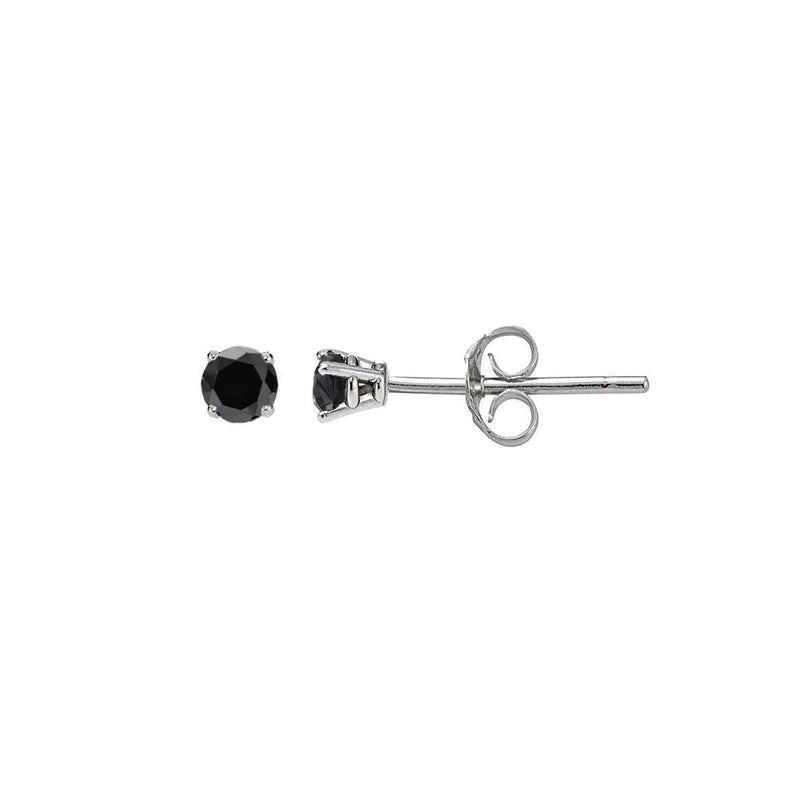 Women’s sapphire earrings-Silver 925 Rhodium Plated Round Basket Black CZ Stud Earrings