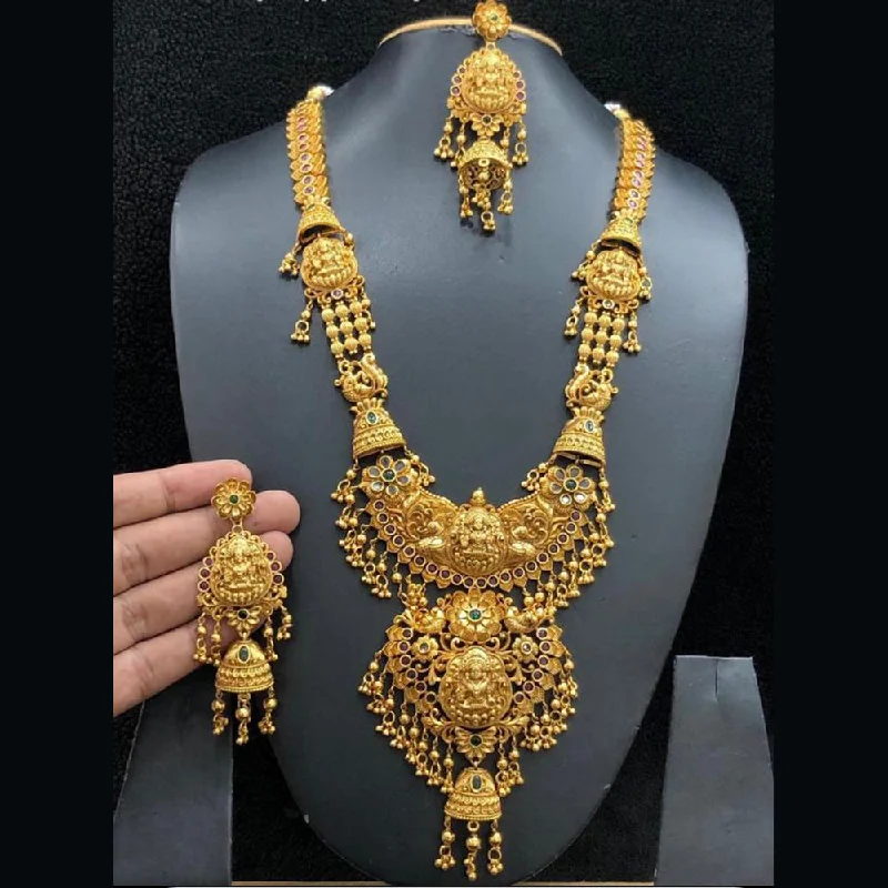 Women’s gold chain necklace-Manisha Jewellery Gold Plated Pota Stone Temple Long Necklace Set