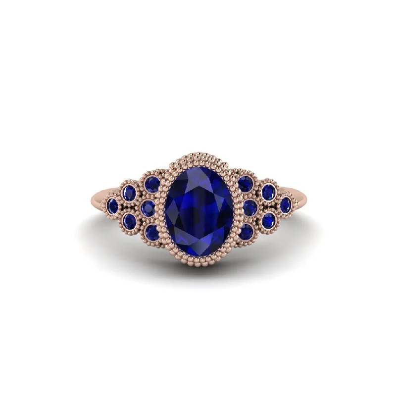 Women’s custom-designed engagement ring-Sapphire Milgrain Beaded Bezel Engagement Ring - Stacy No. 74