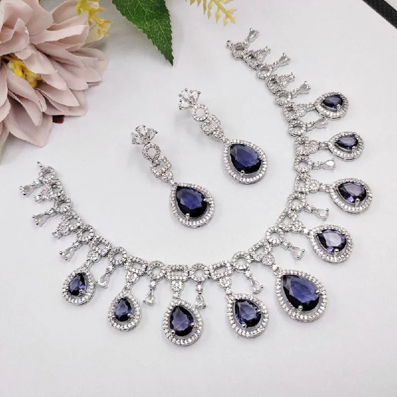 Women’s rhinestone necklace-Aamrapali Silver Plated American Diamond Necklace Set