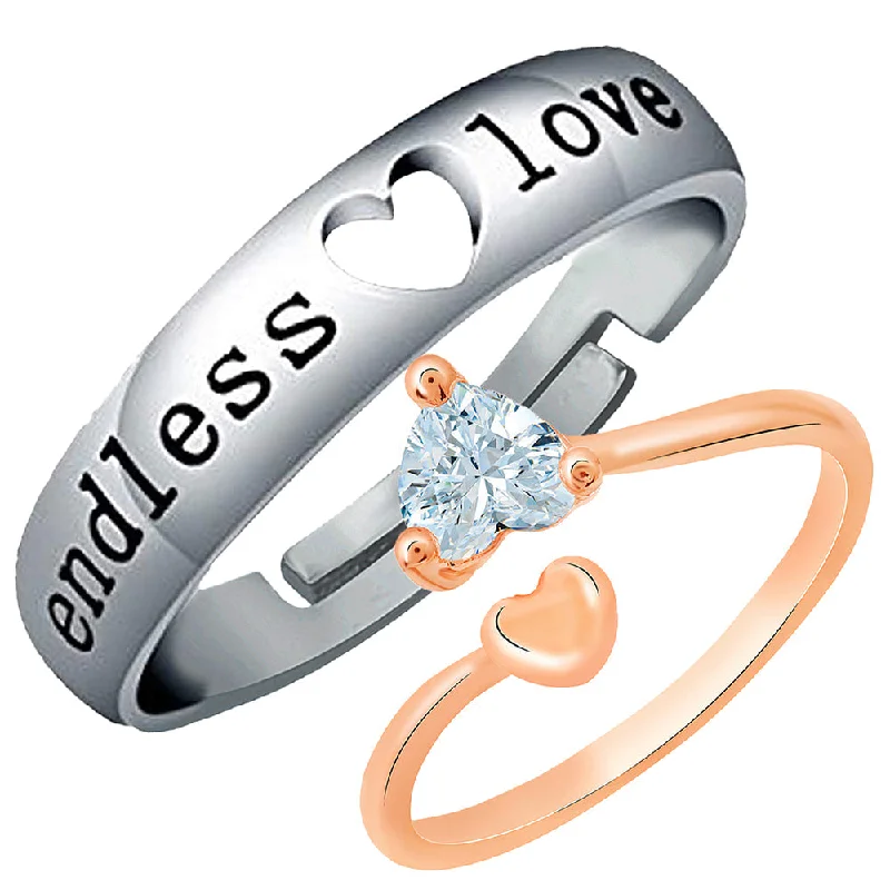 Women’s vintage ring-Mahi Valentine Gifts Endless Love and Heart Shaped Adjustable Couple Ring with Cubic Zirconia (FRCO1103176M)