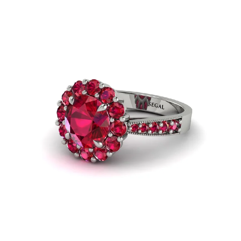 Women’s platinum diamond engagement ring-Ruby Round Halo Engagement Ring - Unity No. 57