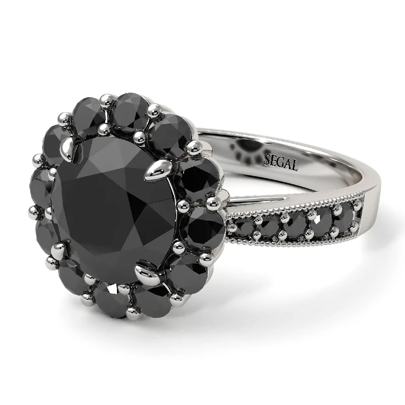 Women’s halo engagement ring with diamonds-Black Diamond Round Halo Engagement Ring - Unity No. 39