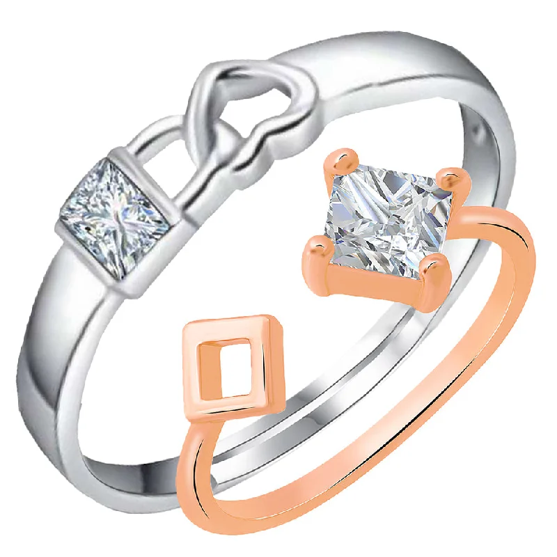 Women’s cushion-cut engagement ring-Mahi Valentine Gifts Lock Heart and Square Shaped Adjustable Couple Ring with Cubic Zirconia (FRCO1103182M)