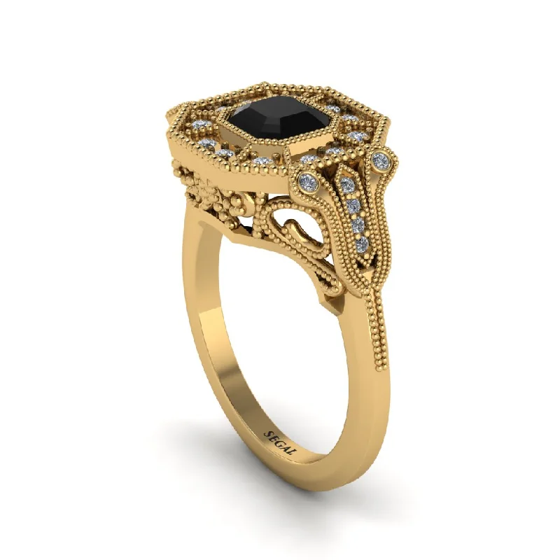 Women’s stylish engagement ring-Black Diamond Emerald Cut Art Deco Engagement Ring - Dawn No. 7