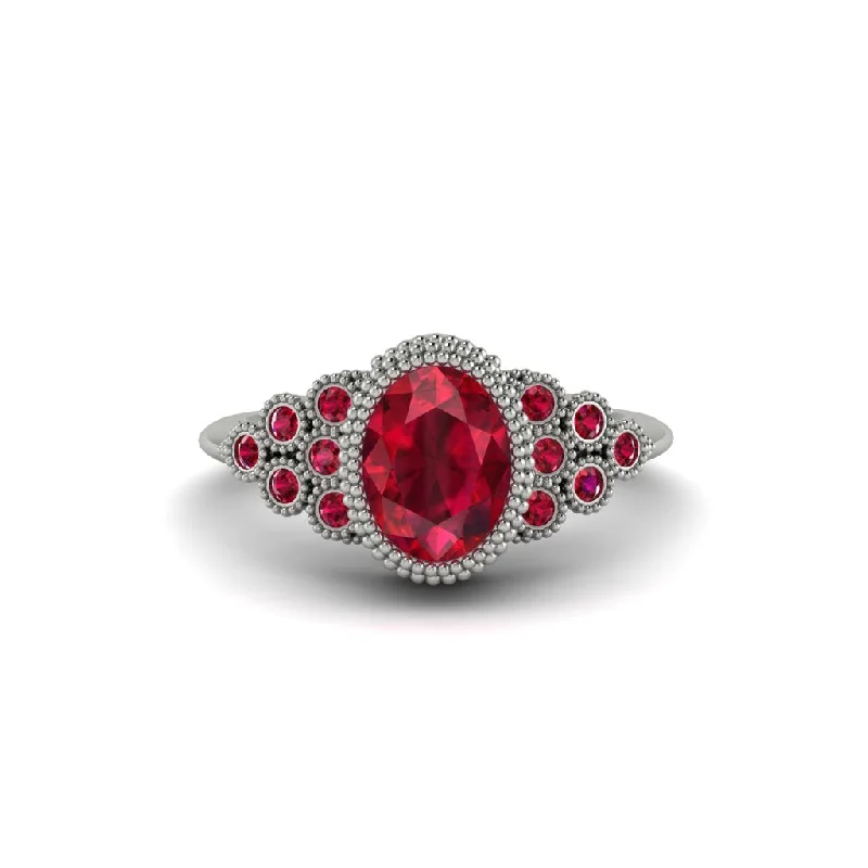 Women’s round solitaire diamond ring-Ruby Milgrain Beaded Bezel Engagement Ring - Stacy No. 57