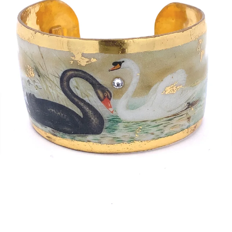 Women’s gemstone cuff bracelet-22K Gold Leaf Swan Dance Cuff Bracelet by Evocateur