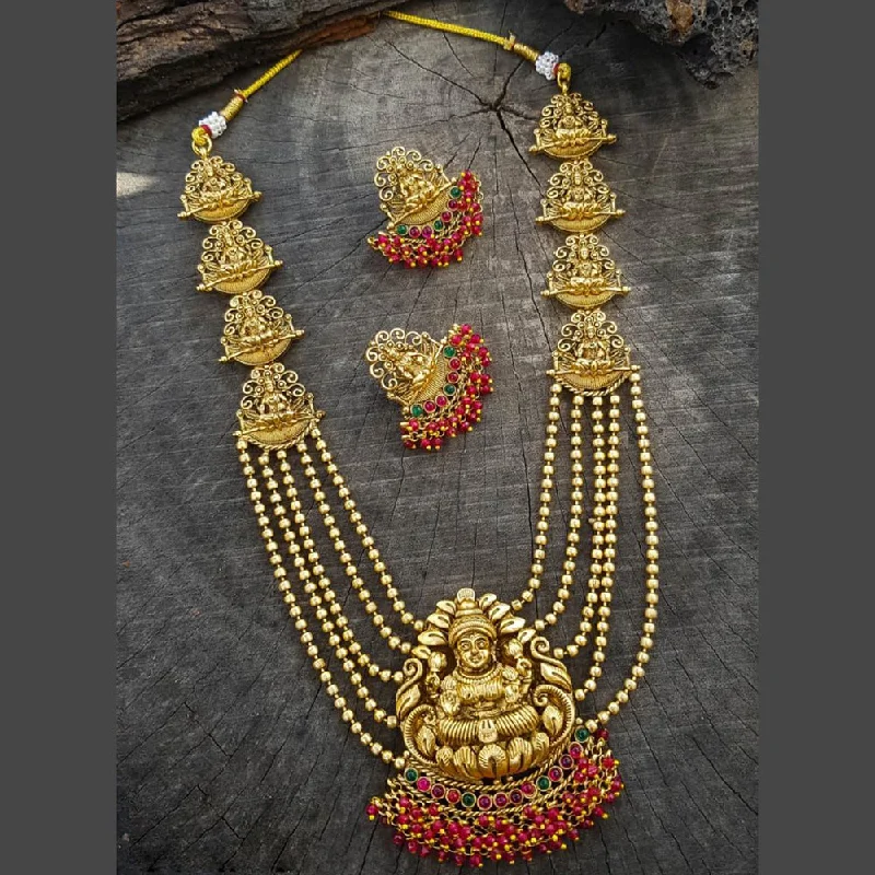 Women’s circle necklace-Sangita Creation  Copper Gold  Pota Stone Temple Long  Necklace Set