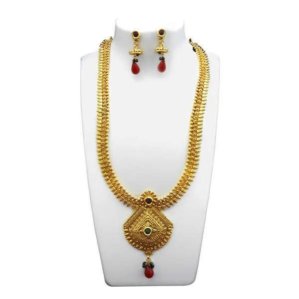 Women’s boho necklace-Utkrishtt Gold Plated Green Pota Stone Copper Necklace Set - 1108330