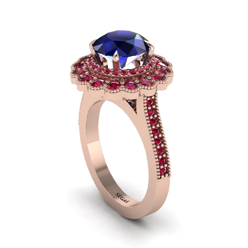 Women’s luxurious engagement ring-Ruby Double Halo Cathedral Engagement Ring - Deirdre No. 59