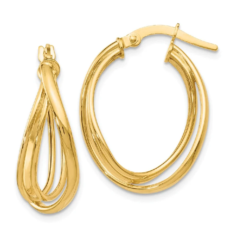 Women’s engraved earrings-Triple Polished Twist Hoop Earrings in 14k Yellow Gold, 21mm