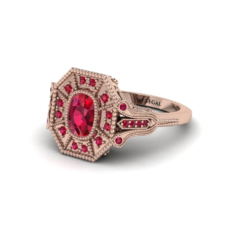 Women’s radiant cut engagement ring-Ruby Cushion Cut Art Deco Engagement Ring - Alicia No. 56