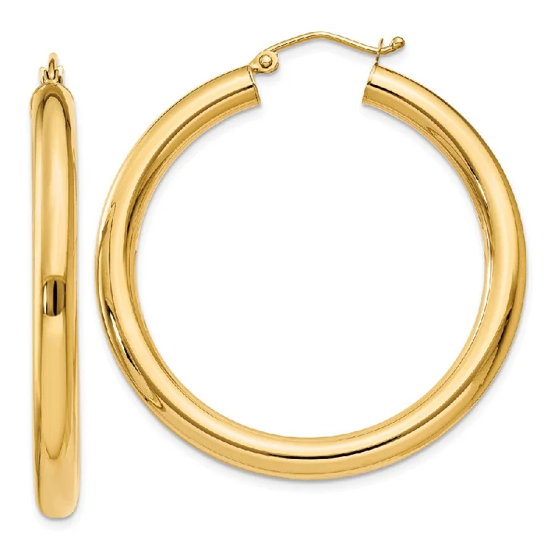 Women’s engagement earrings-4mm, 14k Yellow Gold Classic Round Hoop Earrings, 40mm (1 1/2 Inch)