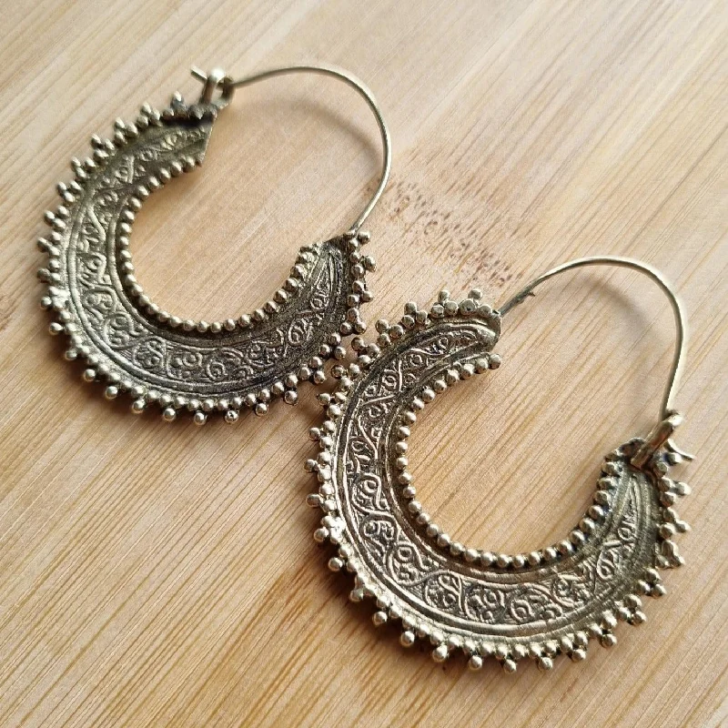 Women’s geometric earrings-Gold Gypsy Tribal Hoop Earrings