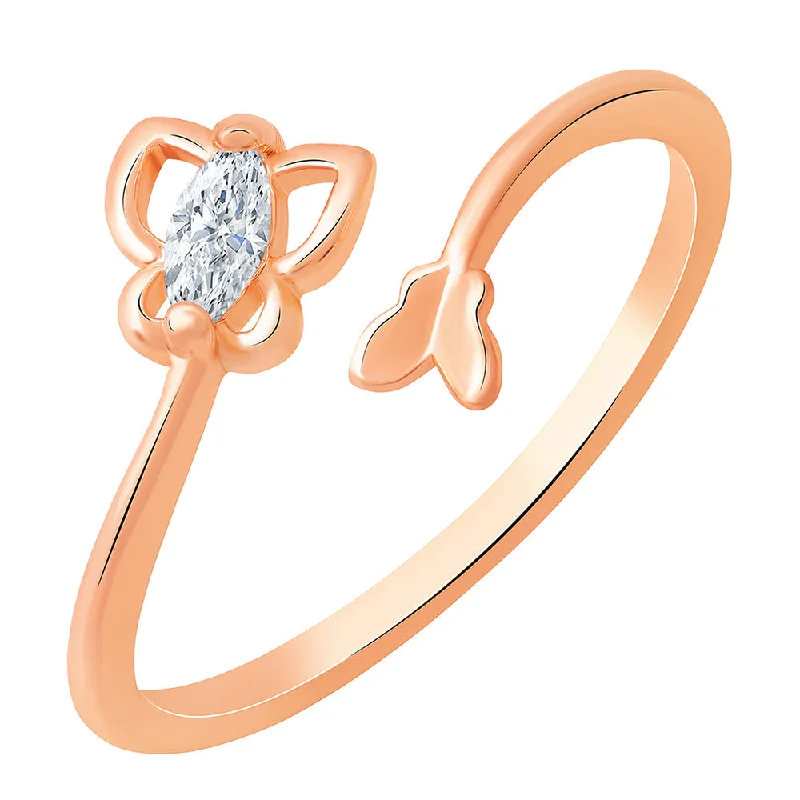 Women’s signet diamond ring-Mahi Rose Gold Plated Butterfly Shape Adjustable Finger Ring with Cubic Zirconia for Women (FR1103163ZWhi)