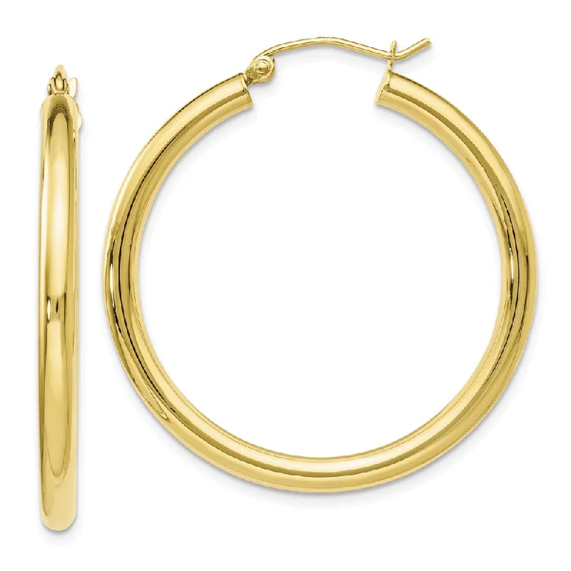 Women’s multi-colored earrings-3mm Round Hoop Earrings in 10k Yellow Gold, 35mm (1 3/8 Inch)