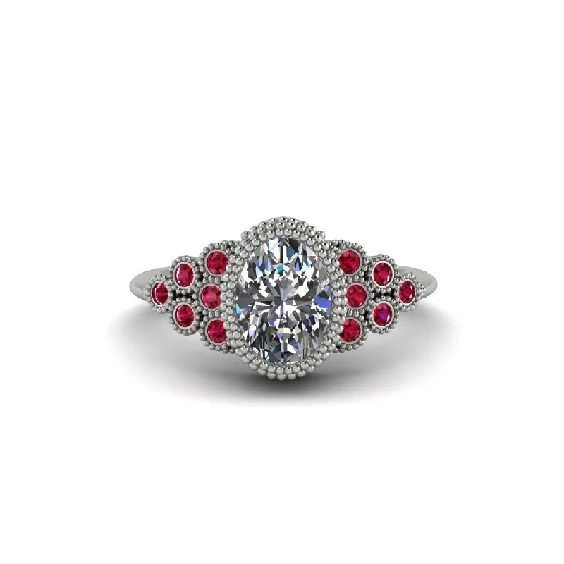 Women’s wedding diamond ring-Ruby Milgrain Beaded Bezel Engagement Ring - Stacy No. 48