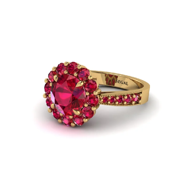 Women’s chic diamond engagement ring-Ruby Round Halo Engagement Ring - Unity No. 55