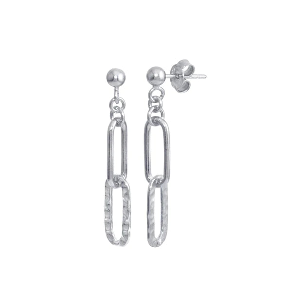 Women’s crystal earrings-Sterling Silver 925 Rhodium Plated Dangling Ball Textured Paperclip  Earrings