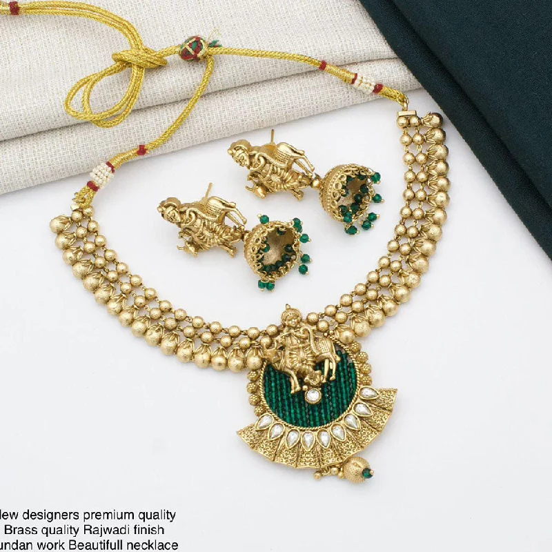 Women’s layered pendant necklace-Manisha Jewellery Gold Plated Kundan Temple Necklace Set