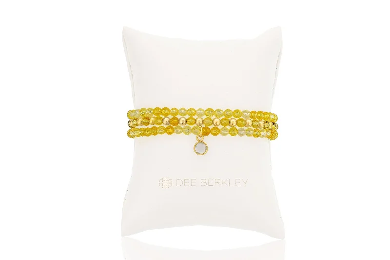 Women’s stacked bangles-Citrine & Gold Filled Bead Stretch Bracelet Set by Dee Berkley