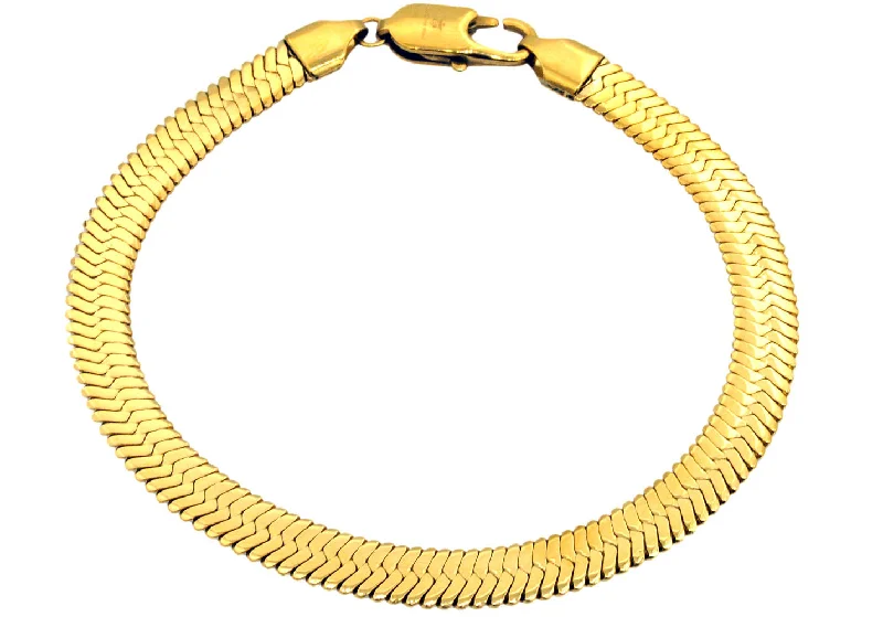 Women’s silver bracelet-Mens Gold Plated Stainless Steel Herringbone Link Chain Bracelet