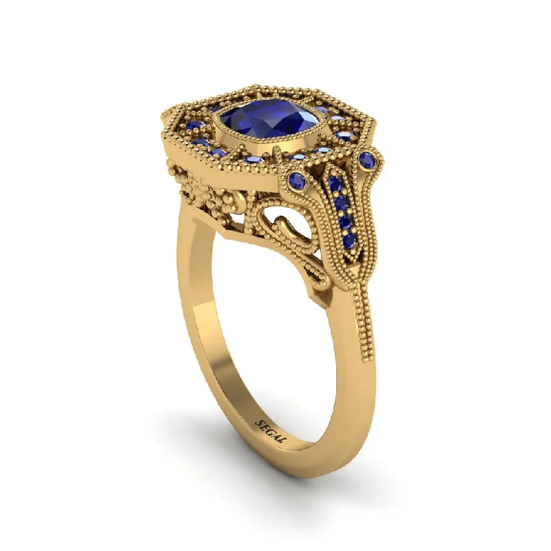 Women’s unique engagement ring-Sapphire Cushion Cut Art Deco Engagement Ring - Kristin No. 73