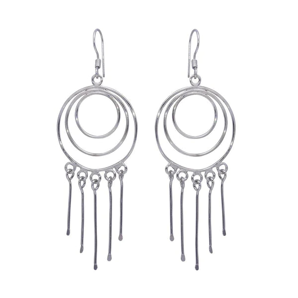 Women’s bar earrings-Silver 925 Rhodium Plated Multiple Graduated Open Circle Wire Dangling Hanging Teardrop Hook Earrings