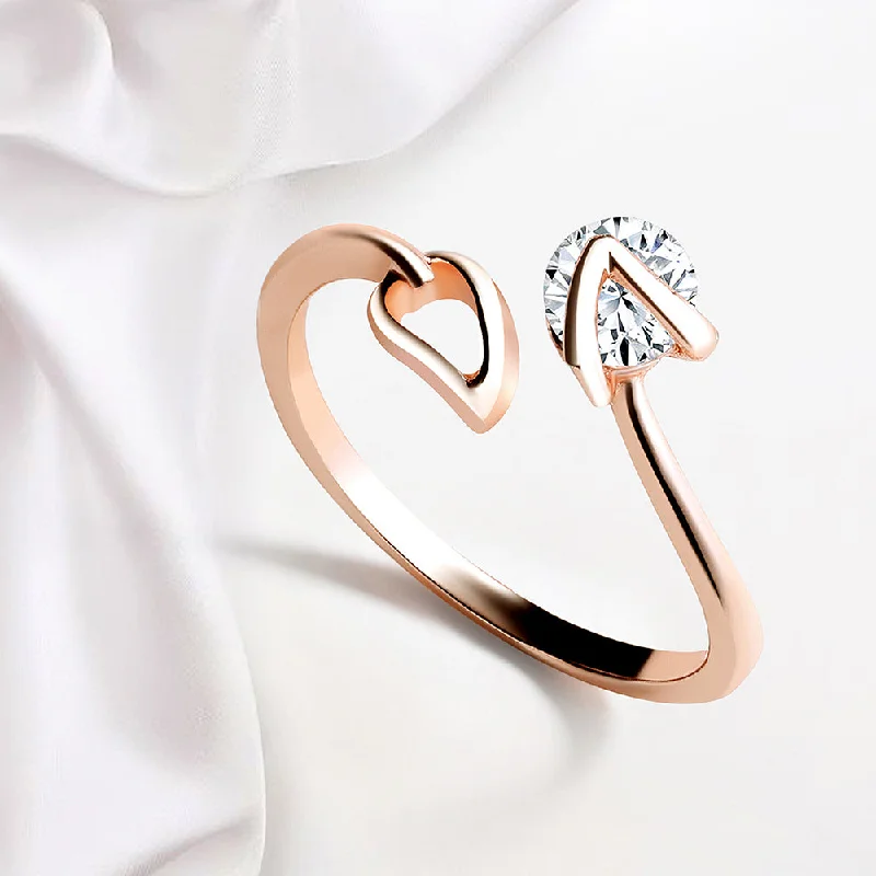 Women’s zodiac ring-Mahi Rose Gold Plated Leaf Shaped Adjustable Finger Ring with Cubic Zirconia for Women (FR1103172ZWhi)