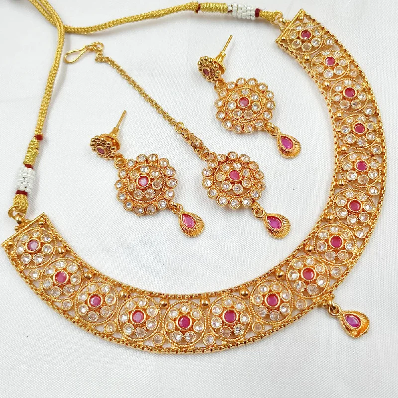 Women’s fashion-forward necklace-Padmawati Bangles Copper Gold Crystal Stone Necklace Set