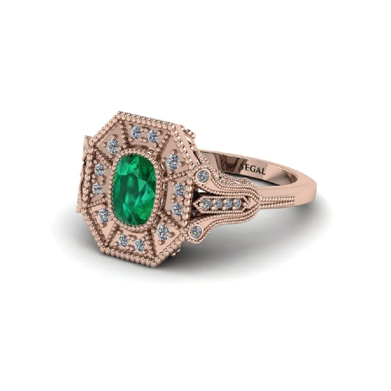 Women’s diamond band engagement ring-Emerald Cushion Cut Art Deco Engagement Ring - Alicia No. 5