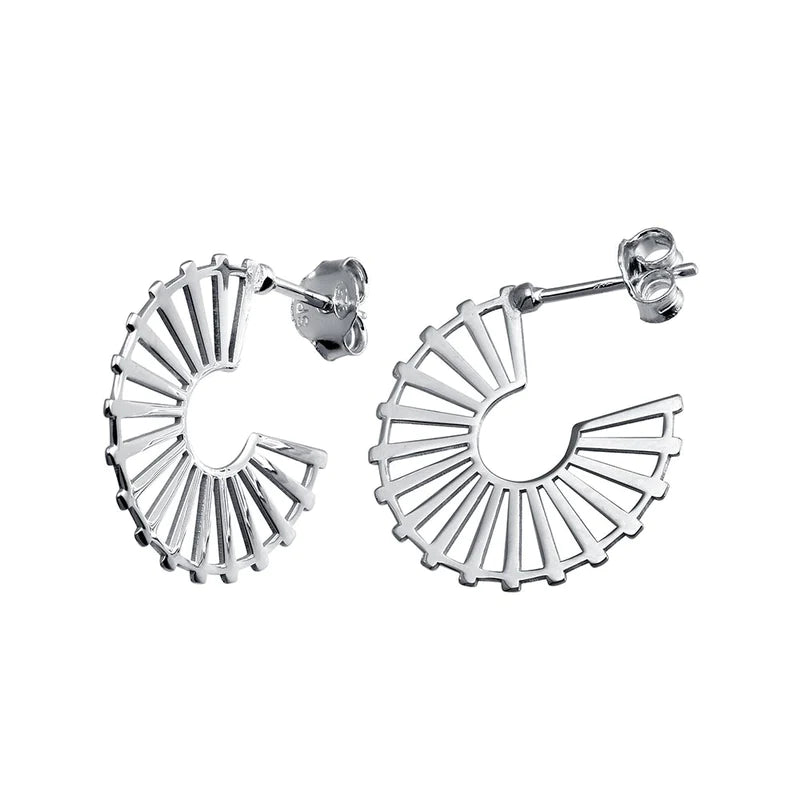 Women’s stud earrings-Silver 925 Rhodium Plated Semi Hoop Fan Earrings