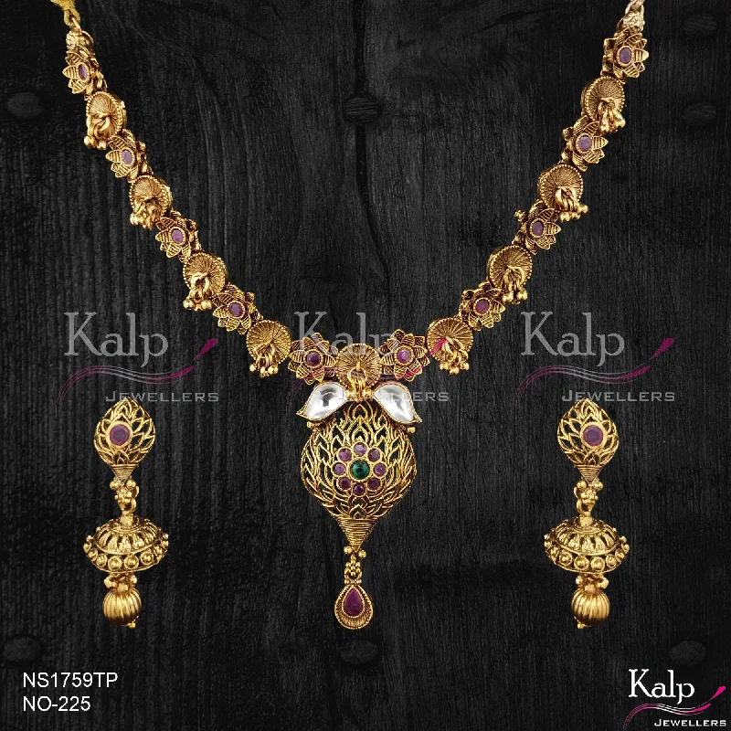 Women’s sterling silver pendant necklace-Kalp Jewellers Copper Gold Plated Necklace Set