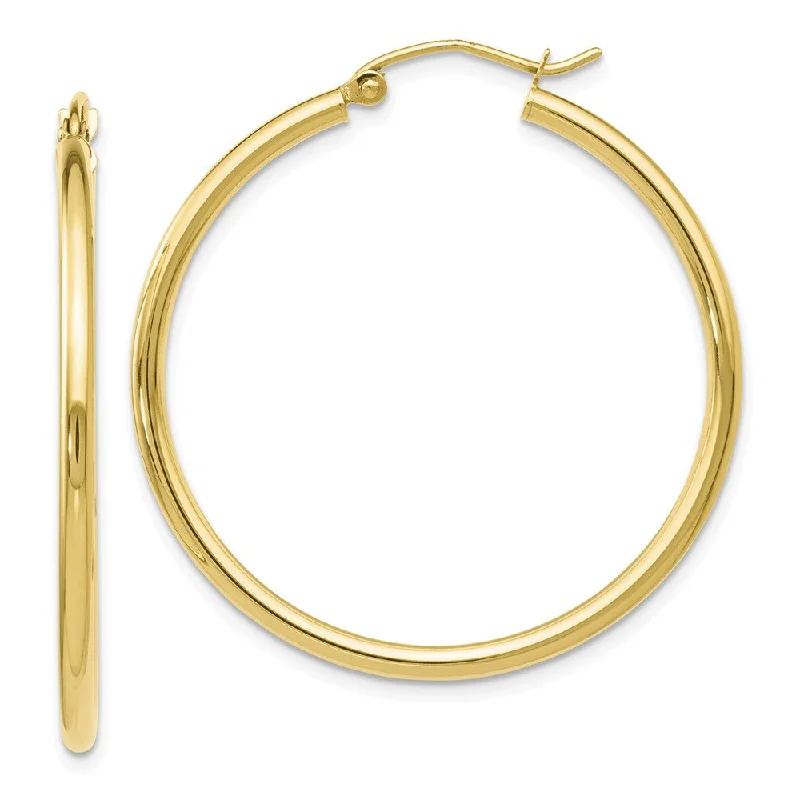 Women’s anniversary earrings-2mm Round Hoop Earrings in 10k Yellow Gold, 35mm (1 3/8 Inch)