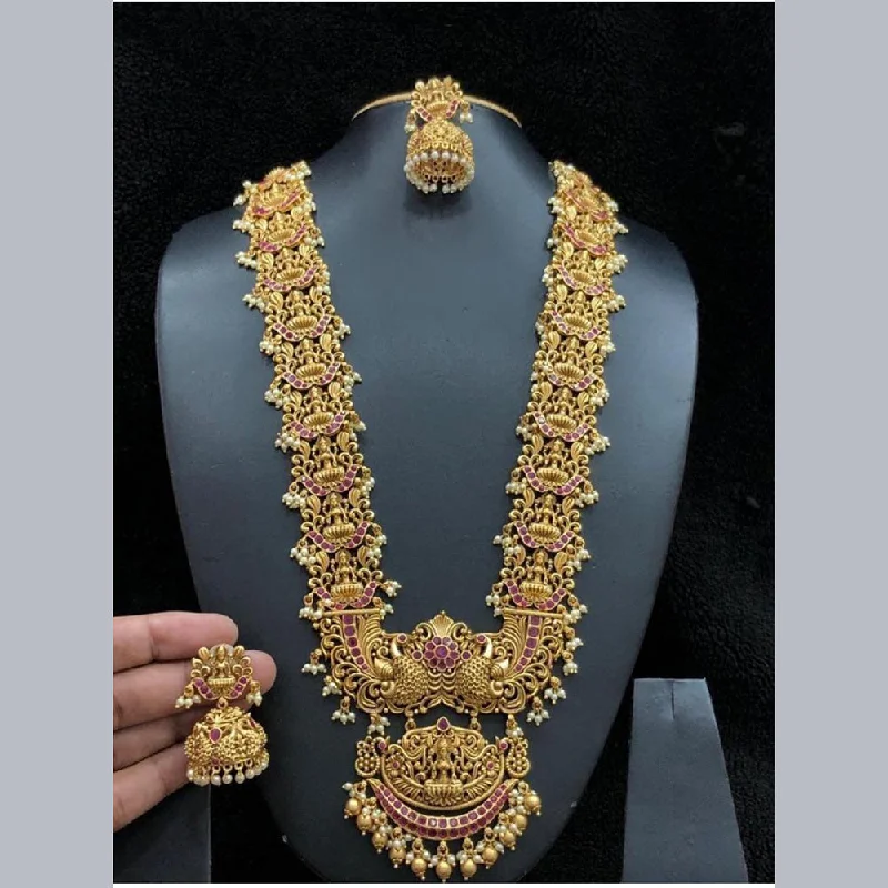 Women’s pearl necklace-Manisha Jewellery Gold Plated Temple Long Necklace Set