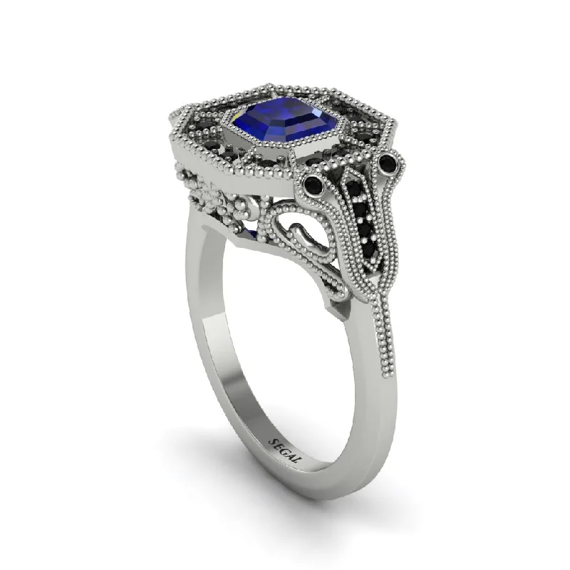 Women’s radiant engagement ring-Sapphire Emerald Cut Art Deco Engagement Ring - Dawn No. 45